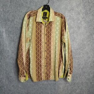 VTG Absolute Rebellion Shirt Men's XL Long Sleeve Button Up Yellow Brown Slim‎